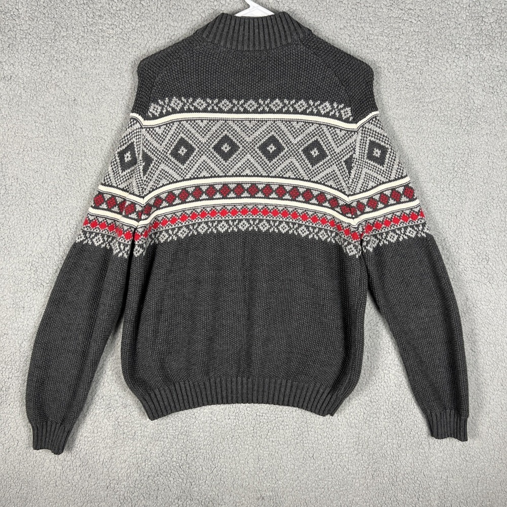 Izod Mens Fair Isles Sweater Size L Gray 1/4 Zip Pullover Mock Neck‎ Knit Nordic - Picture 6 of 13